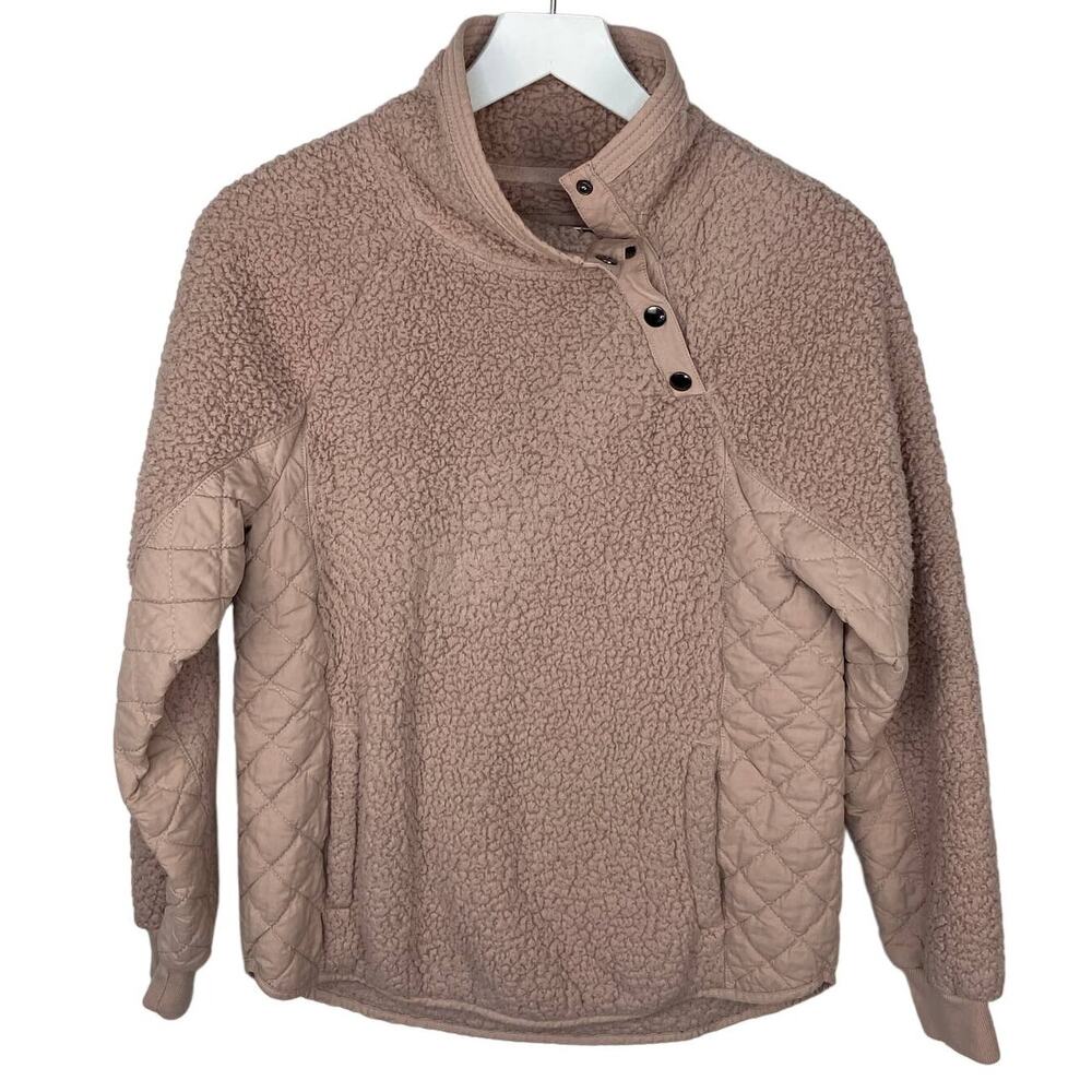 ABERCROMBIE Sherpa Pullover - Quilted Soft Pink Jacket - Cozy Y2K - Size S